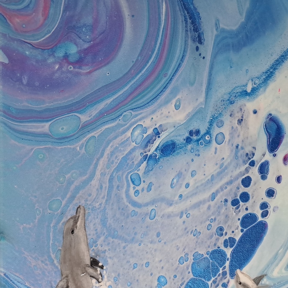 SOLD Hand Crafted Dolphins Acrylic Painting Original Fluid Wall Art Essential - Picture 6 of 9